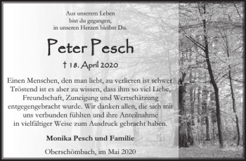 Traueranzeige von Peter Pesch von WochenSpiegel