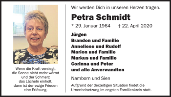 Traueranzeige von Petra Schmidt von WochenSpiegel