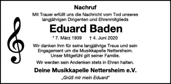 Traueranzeige von Eduard Baden von WochenSpiegel