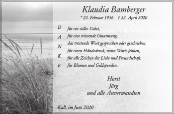 Traueranzeige von Klaudia Bamberger von WochenSpiegel