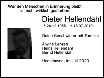 Traueranzeige von Dieter Hellendahl von WochenSpiegel