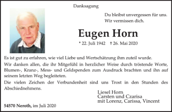 Traueranzeige von Eugen Horn von WochenSpiegel