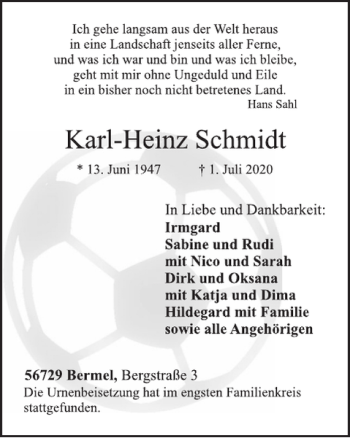 Traueranzeige von Karl-Heinz Schmidt von WochenSpiegel