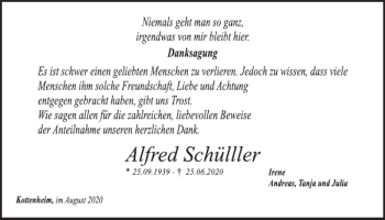 Traueranzeige von Alfred Schüller von WochenSpiegel