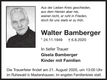 Traueranzeige von Walter Bamberger von WochenSpiegel