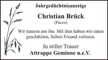 Traueranzeige von Christian Brück (Pacco) von WochenSpiegel