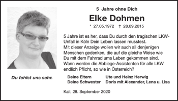 Traueranzeige von Elke Dohmen von WochenSpiegel