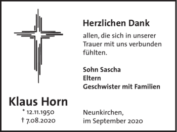 Traueranzeige von Klaus Horn von WochenSpiegel