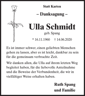 Traueranzeige von Ulla Schmidt von WochenSpiegel