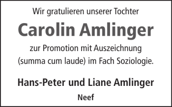 Traueranzeige von Carolin Amlinger von WochenSpiegel