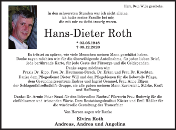 Traueranzeige von Hans-Dieter Roth von WochenSpiegel