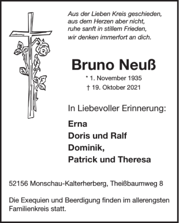 Traueranzeige von Bruno Neuß von WochenSpiegel