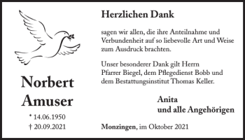 Traueranzeige von Norbert Amuser von WochenSpiegel