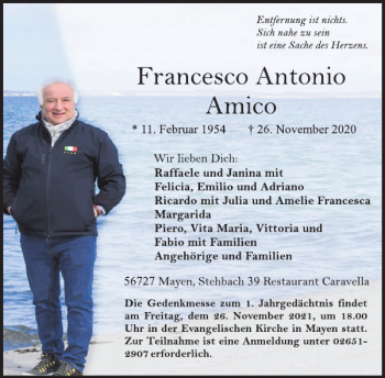 Traueranzeige von Francesco Antonio Amico von WochenSpiegel