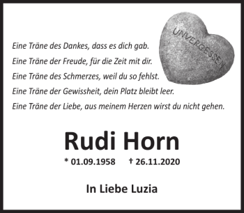 Traueranzeige von Rudi Horn von WochenSpiegel