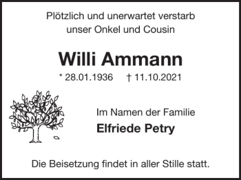 Traueranzeige von Willi Ammann von WochenSpiegel