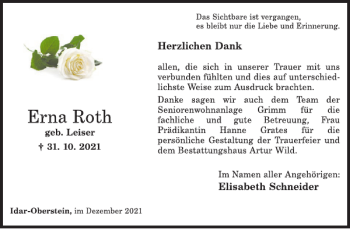 Traueranzeige von Erna Roth von WochenSpiegel