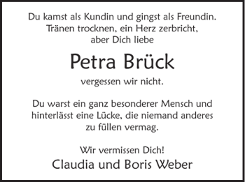 Traueranzeige von Petra Brück von WochenSpiegel