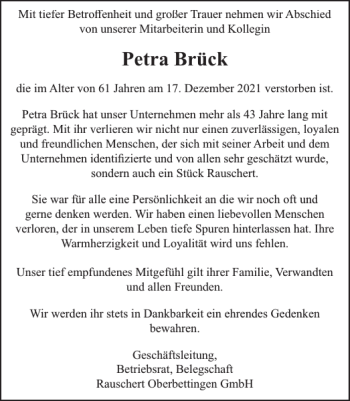 Traueranzeige von Petra Brück von WochenSpiegel