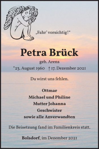 Traueranzeige von Petra Brück von WochenSpiegel