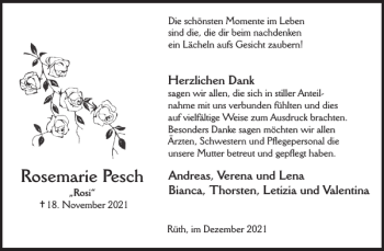 Traueranzeige von Rosemarie Pesch von WochenSpiegel