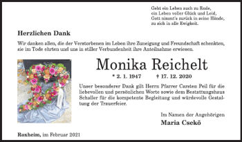 Traueranzeige von Monika Reichelt von WochenSpiegel