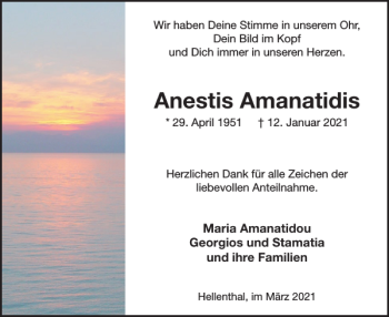 Traueranzeige von Anestis Amanatidis von WochenSpiegel