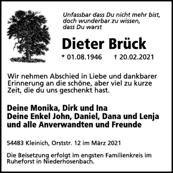 Traueranzeige von Dieter Brück von WochenSpiegel