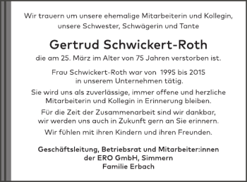 Traueranzeige von Gertrud Schwickert-Roth von WochenSpiegel