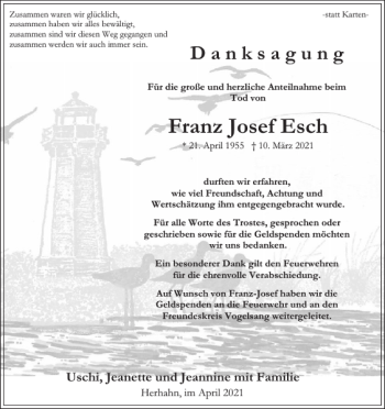 Traueranzeige von Franz Josef Esch von WochenSpiegel