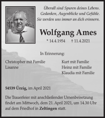 Traueranzeige von Wolfgang Ames von WochenSpiegel