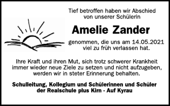 Traueranzeige von Amelie Zander von WochenSpiegel