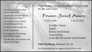 Traueranzeige von Franz-Josef Ames von WochenSpiegel