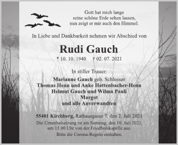 Traueranzeige von Rudi Gauch von WochenSpiegel