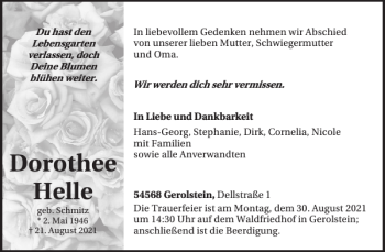 Traueranzeige von Dorothee Helle von WochenSpiegel