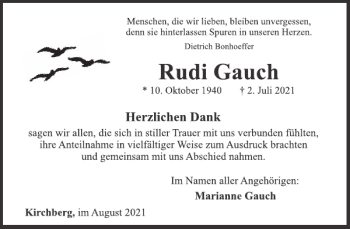 Traueranzeige von Rudi Gauch von WochenSpiegel