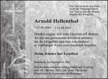 Traueranzeige von Arnold Hellenthal von WochenSpiegel