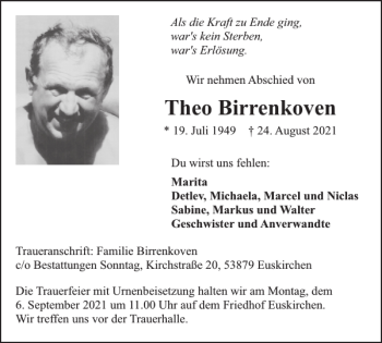 Traueranzeige von Theo Birrenkoven von WochenSpiegel