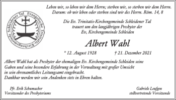 Traueranzeige von August Ev. Trinitatis-Kirchengemeinde Schleidener Tal von WochenSpiegel