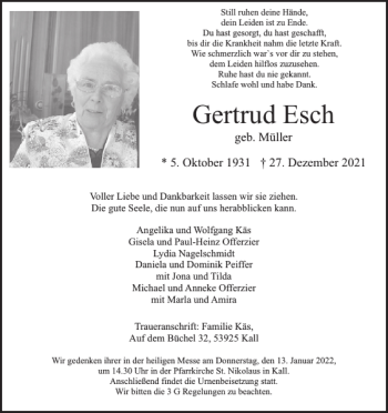 Traueranzeige von Gertrud Esch von WochenSpiegel