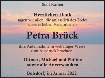 Traueranzeige von Petra Brück von WochenSpiegel