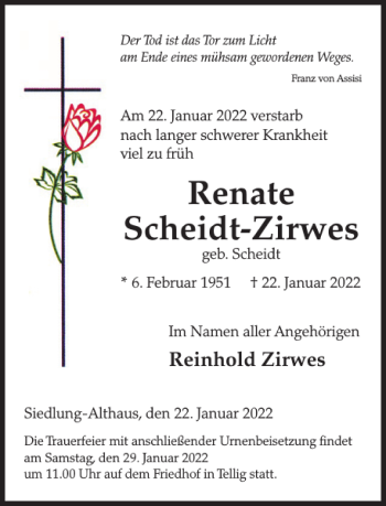 Traueranzeige von Renate Scheidt-Zirwes von WochenSpiegel