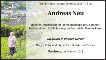 Traueranzeige von Andreas Neu von WochenSpiegel