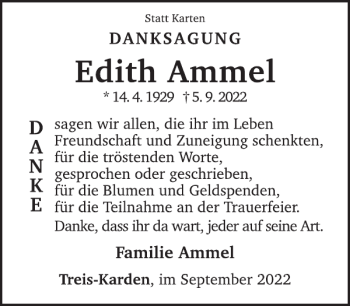 Traueranzeige von Edith Ammel von WochenSpiegel