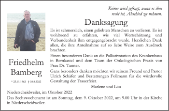 Traueranzeige von Friedhelm Bamberg von WochenSpiegel