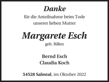 Traueranzeige von Margarete Esch von WochenSpiegel