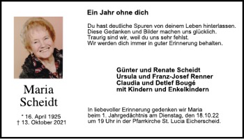 Traueranzeige von Maria Scheidt von WochenSpiegel