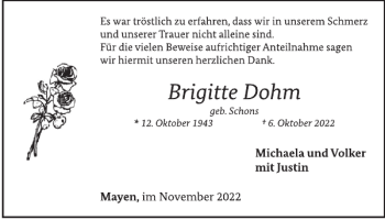 Traueranzeige von Brigitte Dohm von WochenSpiegel