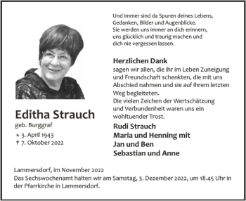 Traueranzeige von Editha Strauch von WochenSpiegel