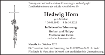 Traueranzeige von Hedwig Horn von WochenSpiegel